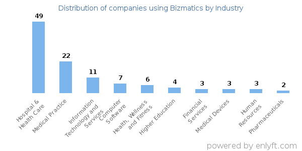 Companies using Bizmatics - Distribution by industry