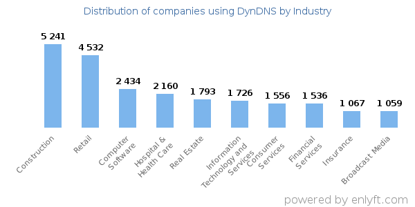 Companies using DynDNS - Distribution by industry