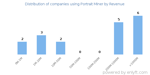 Portrait Miner clients - distribution by company revenue