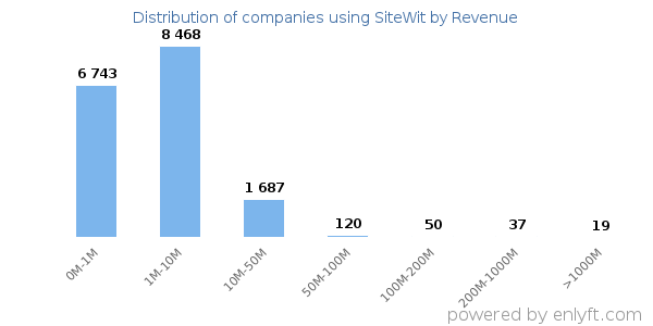 SiteWit clients - distribution by company revenue