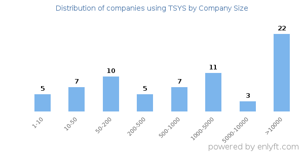 Companies using TSYS, by size (number of employees)