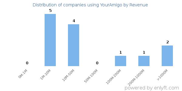 YourAmigo clients - distribution by company revenue