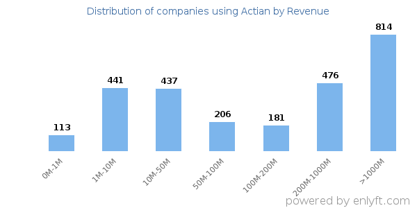 Actian clients - distribution by company revenue