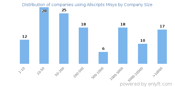 Companies using Allscripts Misys, by size (number of employees)
