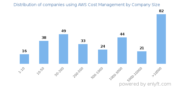 Companies using AWS Cost Management, by size (number of employees)