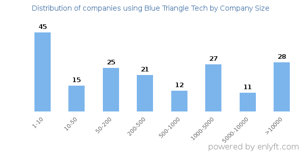 Companies using Blue Triangle Tech, by size (number of employees)