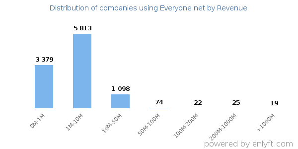 Everyone.net clients - distribution by company revenue