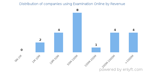 Examination Online clients - distribution by company revenue