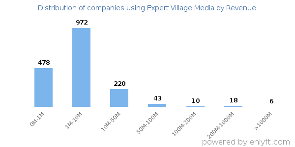 Expert Village Media clients - distribution by company revenue