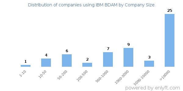 Companies using IBM BDAM, by size (number of employees)