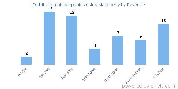 Mazeberry clients - distribution by company revenue