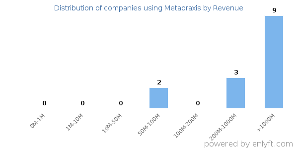 Metapraxis clients - distribution by company revenue