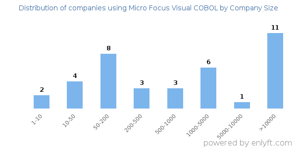 Companies using Micro Focus Visual COBOL, by size (number of employees)
