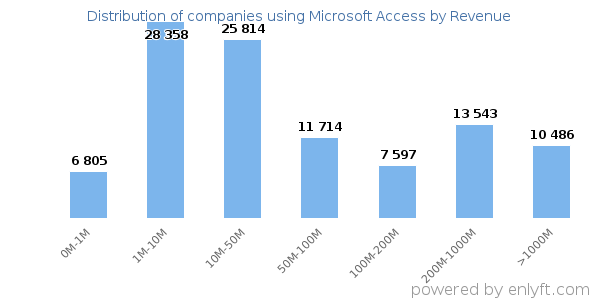 Microsoft Access clients - distribution by company revenue
