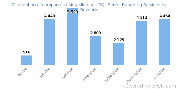 Microsoft SQL Server Reporting Services clients - distribution by company revenue