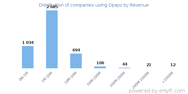 Opayo clients - distribution by company revenue