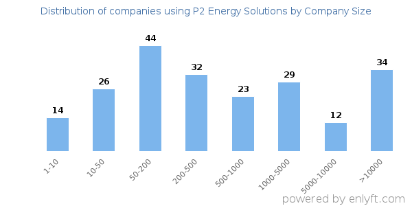 Companies using P2 Energy Solutions, by size (number of employees)