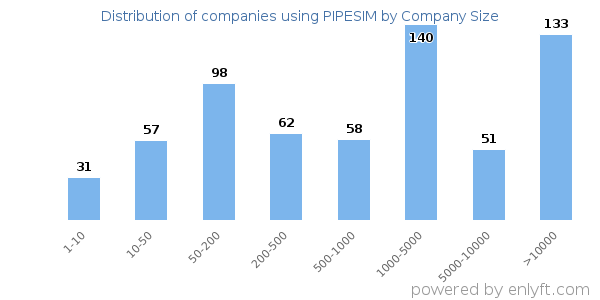 Companies using PIPESIM, by size (number of employees)