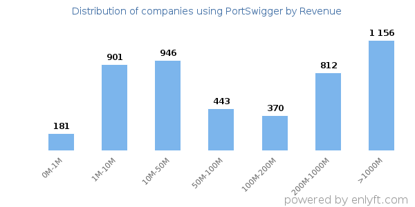 PortSwigger clients - distribution by company revenue