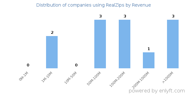 RealZips clients - distribution by company revenue