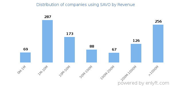 SAVO clients - distribution by company revenue