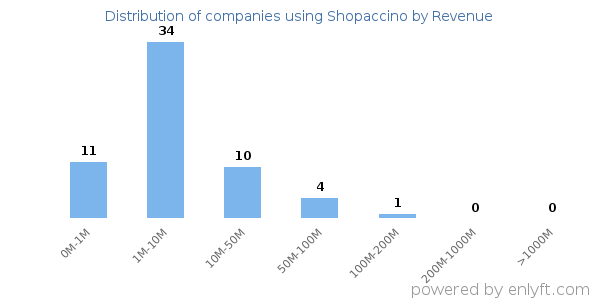 Shopaccino clients - distribution by company revenue