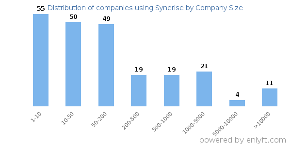 Companies using Synerise, by size (number of employees)