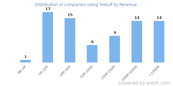 Testuff clients - distribution by company revenue