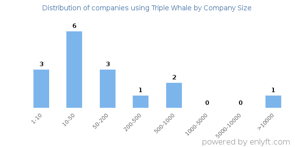 Companies using Triple Whale, by size (number of employees)