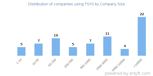 Companies using TSYS, by size (number of employees)