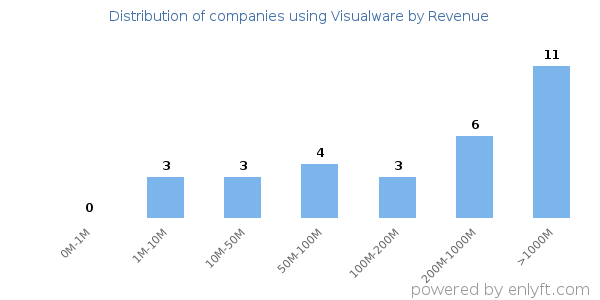 Visualware clients - distribution by company revenue