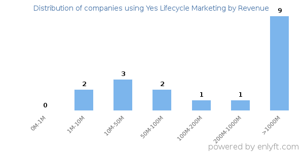 Yes Lifecycle Marketing clients - distribution by company revenue